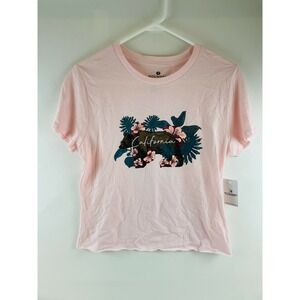 Stunner Shirt Women's Size Medium Pink Raw Hem Embroidered Floral & Bear NWT!